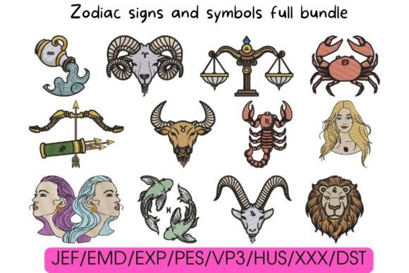 Zodiac Signs and Symbols Embroidery Design